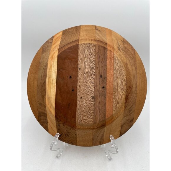 Vintage Artisan Wood Serving Platter Elegant Handcrafted Decorative Display Bowl - Picture 2 of 4